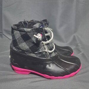 Sperry‎ Saltwater Girls 8M Rain Duck Boots Black Plaid Pink